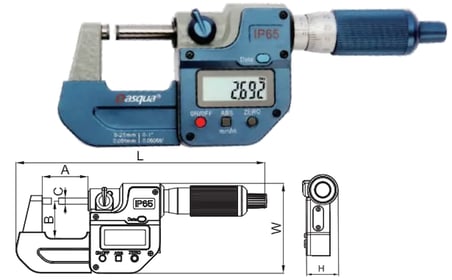 Dasqua 0-25Mm Dijital Dış Çap Mikrometre İp65 Yağa, Suya Dirençli 4410-2105-A