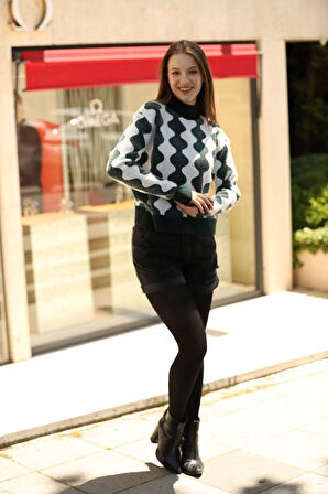 DESENLİ  ERCİYES TRİKO KAZAK- YEŞİL BEYAZ