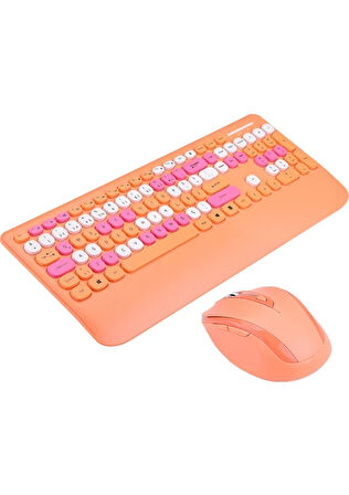  KM-6281 Candy Renkli Tuşlu Turuncu Kablosuz Q Multimedia Klavye + Mouse Set 