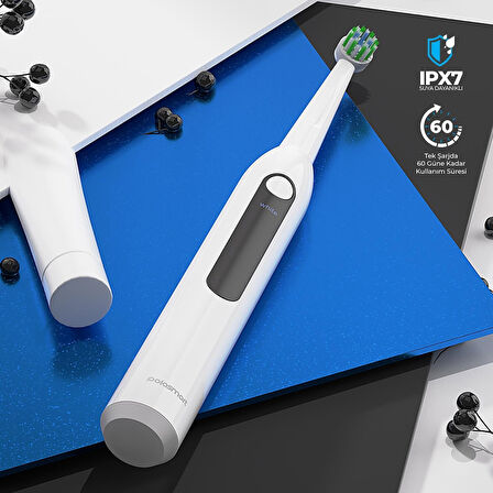 Polosmart PSC73 Şarjlı Diş Fırçası — IPX7 Waterproof, 1200 mAh Batarya, 3 Mod, 3+1 Yedek Başlıklı