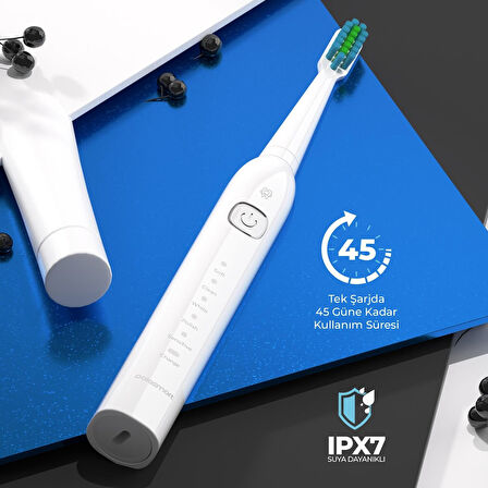 Polosmart PSC74 Şarjlı Diş Fırçası — 500 mAh, IPX7, 5 Mod, 3+1 Yedek Başlık