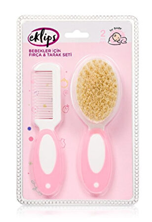Eklips Bebek Fırça Tarak Seti (Pembe) – Doğal Kıllı, Nazik ve Güvenli Saç Bakımı