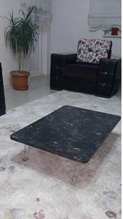 Ahşap Dikdörtgen Yer Sofrası-Hamur Açma Masası Siyah Mermer 60 x 90 cm