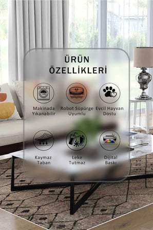 Yıkanabilir Kaymaz Taban Dijital Baskılı Halı ve Yolluk – Leke Tutmaz Salon & Mutfak Halısı