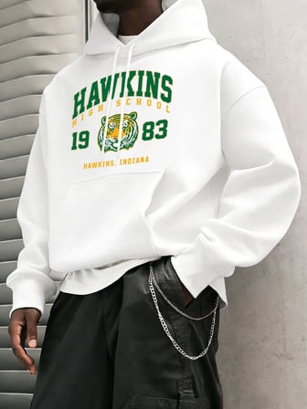 Hawkins Lisesi 1983 Baskılı Erkek Hoody Moda Sıcak Kapüşonlular Polar Hip Hop Spor Giyim Cep