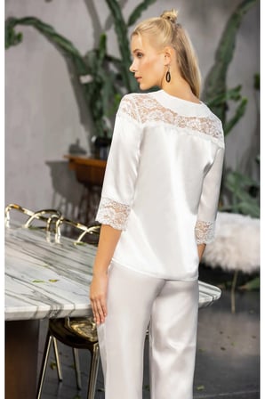 Laperissa Kadın Beyaz Saten Dantel Detaylı Pijama Takımı Alt Üst Takım M