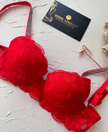 Jasmine Askıları Parlak Taşlı Hafif Destekli Dantelli Soft Cup İthal Sütyen (B-C Cup)