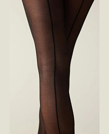 Intive Arkası Çizgili Nostalji 20 Den Siyah Külotlu Çorap