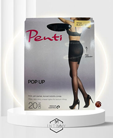 20 Den Pop-Up Korseli İnce Yarı Parlak Pamuk Ağlı Dikişsiz Külotlu Çorap -KOR-LIFT UP & SHAPE