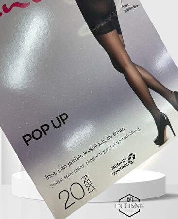 20 Den Pop-Up Korseli İnce Yarı Parlak Pamuk Ağlı Dikişsiz Külotlu Çorap -KOR-LIFT UP & SHAPE