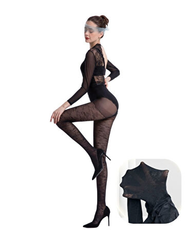 Pierre Cardin Paris Leola 70 Den Kalın Dantel Desenli Siyah Külotlu Çorap