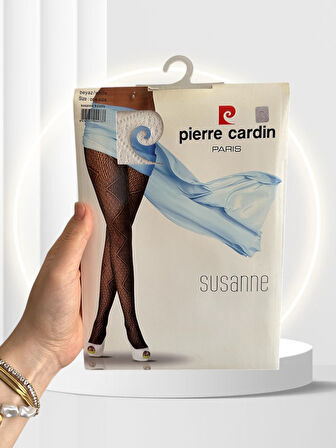 Pierre Cardin Paris Susanne Beyaz Desenli Fileli Şık Modern Külotlu Çorap