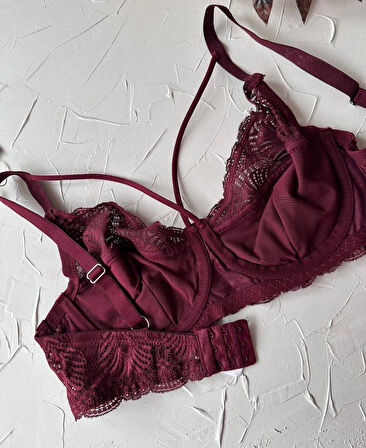 Tyla Dantelli C Cup Önü Şeritli Günlük Kullanım Balenli Şık Toparlayıcı Sütyen