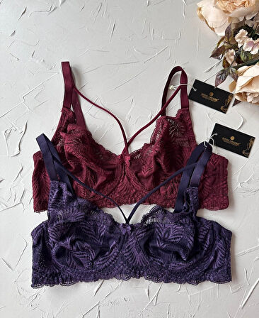 Tyla Dantelli C Cup Önü Şeritli Günlük Kullanım Balenli Şık Toparlayıcı Sütyen