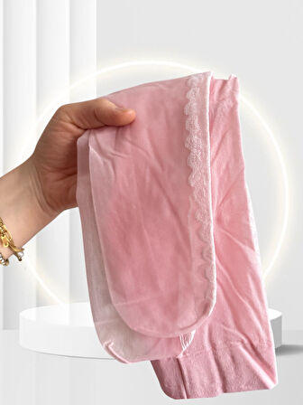 Pierre Cardin Ella Pembe Yanı Beyaz Dantelli Şık 15 Den İnce Tül Külotlu Çorap