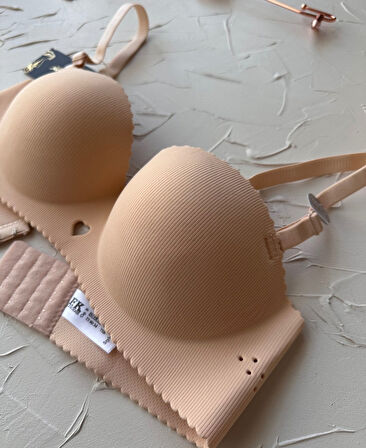 Whitney İthal Ektsra Push up El Kaplı Kalp Detaylı Balensiz Dikişsiz Yumuşak Sütyen