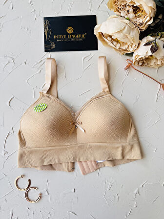 Celine C Cup Bambu Hisli Ultra Rahat Polamid Kumaştan Dokulu Dantel Detaylı Balensiz Desteksiz Sütyen