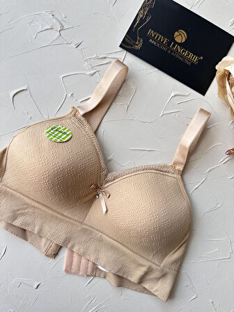 Celine C Cup Bambu Hisli Ultra Rahat Polamid Kumaştan Dokulu Dantel Detaylı Balensiz Desteksiz Sütyen