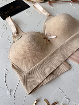 Celine C Cup Bambu Hisli Ultra Rahat Polamid Kumaştan Dokulu Dantel Detaylı Balensiz Desteksiz Sütyen