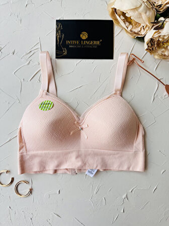 Celine C Cup Bambu Hisli Ultra Rahat Polamid Kumaştan Dokulu Dantel Detaylı Balensiz Desteksiz Sütyen