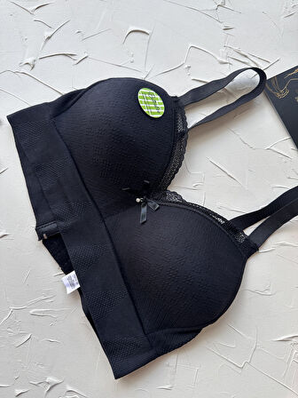 Celine C Cup Bambu Hisli Ultra Rahat Polamid Kumaştan Dokulu Dantel Detaylı Balensiz Desteksiz Sütyen