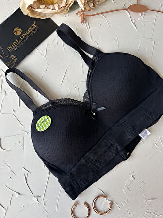 Celine C Cup Bambu Hisli Ultra Rahat Polamid Kumaştan Dokulu Dantel Detaylı Balensiz Desteksiz Sütyen