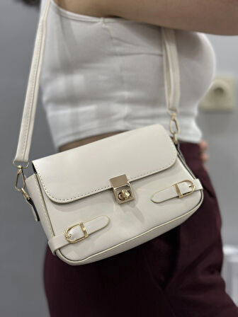 Zerej kemerli krem cilt çanta