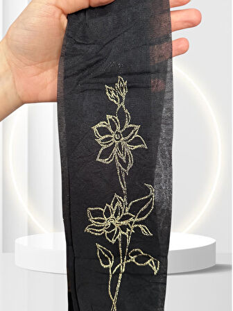 Grisi Vega İnce Siyah Yanları Gold Çiçek Simli Ağsız İnce Külotlu Çorap (Made in Italy)