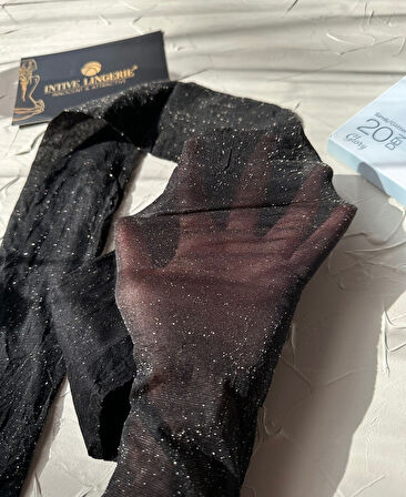 Penti Trendy Glory Gold Simli 20 Den Çekici Pamuk Ağlı Külotlu Çorap- Ten/Siyah