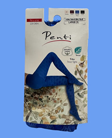 Penti Nicole 220 Den Kobalt Mavi Tensel Pamuklu Triko Desenli Çorap