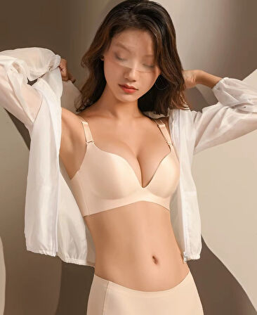 Angelina Push-up Balensiz Dikişsiz V Yaka İthal Kaliteli Düz Renk İz Belli Etmez Sütyen