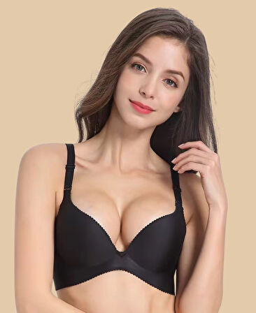 Angelina Push-up Balensiz Dikişsiz V Yaka İthal Kaliteli Düz Renk İz Belli Etmez Sütyen