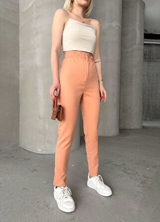 Beli lastikli karamel pantolon