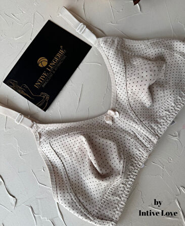 Liza Puantiye Desenli Pamuklu Penye Kalın Askılı Toparlayıcı Balensiz Desteksiz Rahat Sütyen