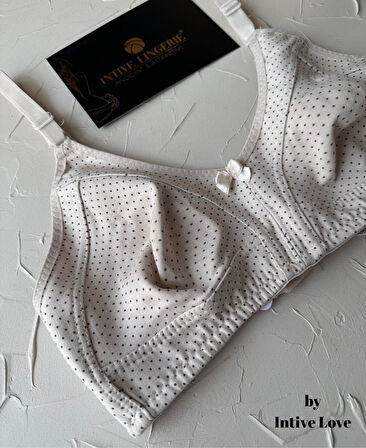 Liza Puantiye Desenli Pamuklu Penye Kalın Askılı Toparlayıcı Balensiz Desteksiz Rahat Sütyen