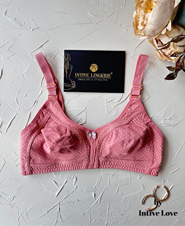 Liza Puantiye Desenli Pamuklu Penye Kalın Askılı Toparlayıcı Balensiz Desteksiz Rahat Sütyen