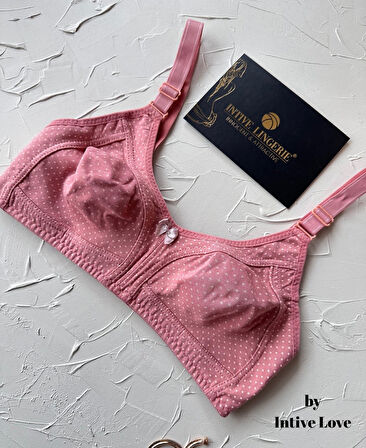 Liza Puantiye Desenli Pamuklu Penye Kalın Askılı Toparlayıcı Balensiz Desteksiz Rahat Sütyen