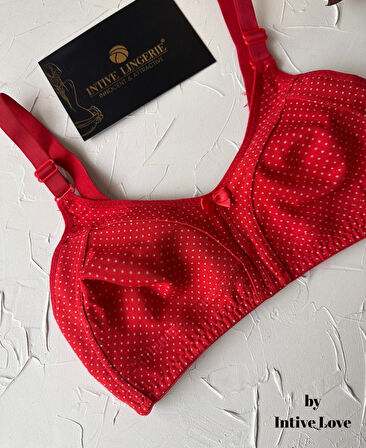 Liza Puantiye Desenli Pamuklu Penye Kalın Askılı Toparlayıcı Balensiz Desteksiz Rahat Sütyen