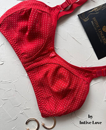 Liza Puantiye Desenli Pamuklu Penye Kalın Askılı Toparlayıcı Balensiz Desteksiz Rahat Sütyen