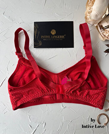 Liza Puantiye Desenli Pamuklu Penye Kalın Askılı Toparlayıcı Balensiz Desteksiz Rahat Sütyen