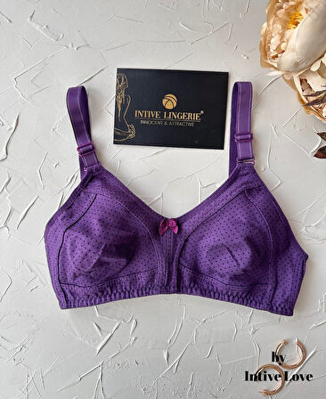 Liza Puantiye Desenli Pamuklu Penye Kalın Askılı Toparlayıcı Balensiz Desteksiz Rahat Sütyen