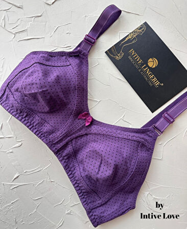 Liza Puantiye Desenli Pamuklu Penye Kalın Askılı Toparlayıcı Balensiz Desteksiz Rahat Sütyen