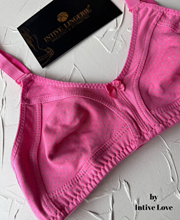 Liza Puantiye Desenli Pamuklu Penye Kalın Askılı Toparlayıcı Balensiz Desteksiz Rahat Sütyen