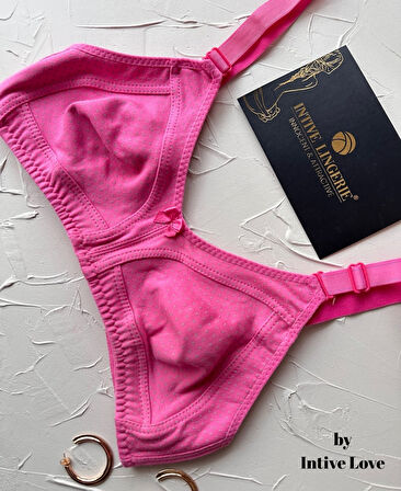 Liza Puantiye Desenli Pamuklu Penye Kalın Askılı Toparlayıcı Balensiz Desteksiz Rahat Sütyen