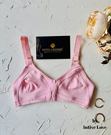 Liza Puantiye Desenli Pamuklu Penye Kalın Askılı Toparlayıcı Balensiz Desteksiz Rahat Sütyen