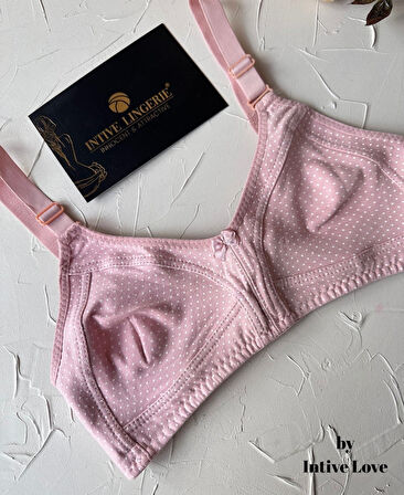 Liza Puantiye Desenli Pamuklu Penye Kalın Askılı Toparlayıcı Balensiz Desteksiz Rahat Sütyen