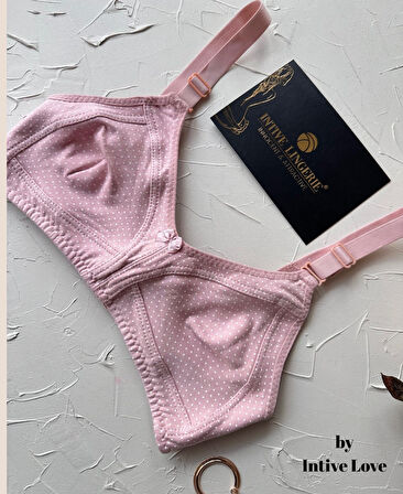 Liza Puantiye Desenli Pamuklu Penye Kalın Askılı Toparlayıcı Balensiz Desteksiz Rahat Sütyen