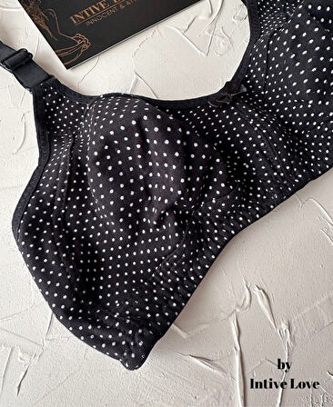 Liza Puantiye Desenli Pamuklu Penye Kalın Askılı Toparlayıcı Balensiz Desteksiz Rahat Sütyen