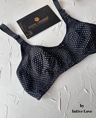 Liza Puantiye Desenli Pamuklu Penye Kalın Askılı Toparlayıcı Balensiz Desteksiz Rahat Sütyen