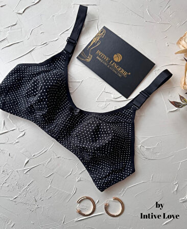 Liza Puantiye Desenli Pamuklu Penye Kalın Askılı Toparlayıcı Balensiz Desteksiz Rahat Sütyen